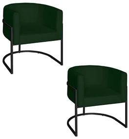 Poltrona Base Industrial Preto Kit 2 Lety Veludo Verde S05 - D'Rossi