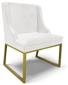 Cadeira Sala de Jantar Industrial Dourado Liz Sintético PU Branco D03 - D'Rossi