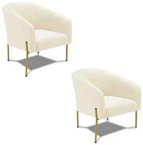 Poltrona Decorativa Pé de Ferro Dourado Kit 2 Stella Cotelê Int/Veludo D03 - D'Rossi - Off White