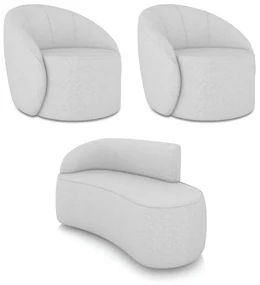 Sofá 2 Lugares Orgânico 140cm Morgan e 2 Poltronas Lua Linho D03 - D'Rossi - Cinza