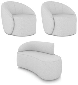 Sofá 2 Lugares Orgânico 140cm Morgan e 2 Poltronas Lua Linho D03 - D'Rossi - Cinza