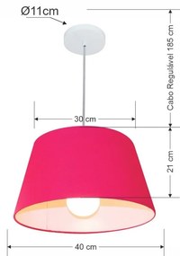 Lustre Pendente Cone Vivare Md-4039 Cúpula em Tecido 21/40x30cm - Bivolt - Rosa-Pink - 110V/220V