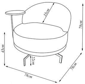 Poltrona Sala de Estar Pés em Ferro Champagne Giratória Braço Madeira Maciça 86cm Banff Bouclê Preto G63 - Gran Belo