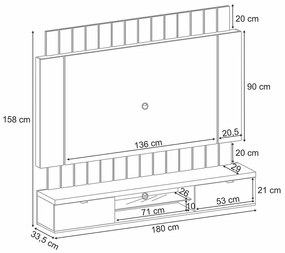 Painel Home Suspenso 1.8 para TV até 55" Sala de Estar Illusion Off White/Cinamomo G26 - HB Móveis