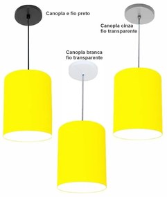 Luminária Pendente Vivare Free Lux Md-4102 Cúpula em Tecido - Amarelo - Canopla cinza e fio transparente