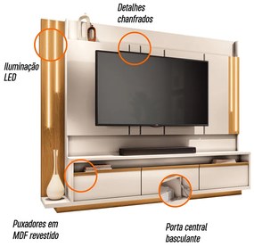 Estante de TV 75 Pol 240cm Fany Off White/Cinamomo H01 - D'Rossi