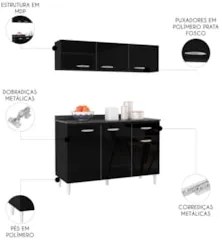 Armário de Cozinha CP01 Com Tampo 120cm Classic P11 Preto - Mpozenato