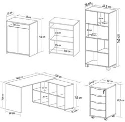 Conjunto Escritório Home Office 4 Peças Mity A06 Branco/Carvalho - Mpo