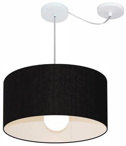 Lustre Pendente Cilíndrico Com Desvio Md-4230 Cúpula em Tecido 50x25cm Preto - Bivolt