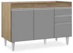 Balcão Gabinete 120cm 3 Portas 2 Gavetas Michigan Castanho/Cinza - Lum