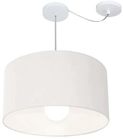 Lustre Pendente Cilíndrico Com Desvio Md-4234 Cúpula em Tecido 60x30cm Branco - Bivolt
