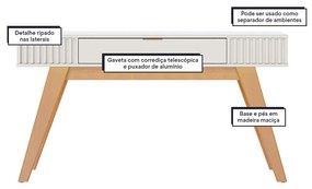 Aparador de Sala Pé em Madeira Maciça 136cm Laisa C04 - D'Rossi - Off White