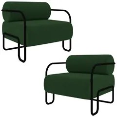 Poltrona Decorativa para Sala Industrial Kit 2 Kira K04 Veludo Verde M