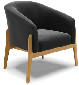 Poltrona Decorativa Base de Madeira Stella Suede Preto D03 - D'Rossi