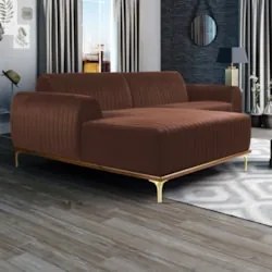 Sofá 255cm 4 Lugares com Chaise Esquerdo Pés Gold Molino C-276 Veludo