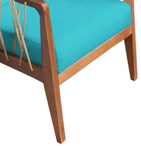 Poltrona Barcelona Suede Com Corda Náutica Champagne Base Fixa de Madeira - D'Rossi - Azul Tiffany