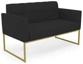 Sofá Namoradeira Elisa Veludo Base Metálica Industrial Dourado - D'Rossi - Preto