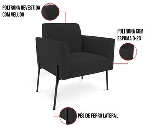 Poltrona Pé de Ferro Preto para Estúdio Marisa Veludo D03 - D'Rossi - Preto