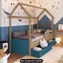 Cama Infantil Casinha Com 2 Gavetas Infix C06 Aveiro/Azul - Mpozenato