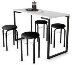 Conjunto Mesa de Cozinha Prattica Industrial 120cm com 4 Banquetas F02