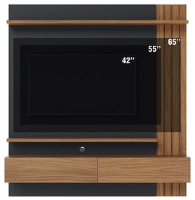 Painel TV 65 Pol 150cm Bancada Suspensa Ripado Luca C04 - D'Rossi - Noce Milano/Preto Fosco