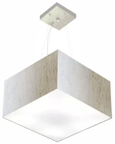 Lustre Pendente Quadrado Linho Bege MJ-4197 Para Mesa de Jantar e Estar