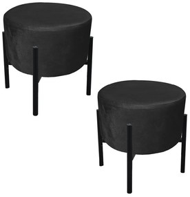 Puff Banqueta Decorativo Industrial Preto Kit 2 Iron Suede D03 - D'Rossi - Preto