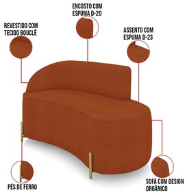 Sofá 2 Lugares Orgânico 140cm Pé Dourado Morgan Bouclê D03 - D'Rossi - Terra
