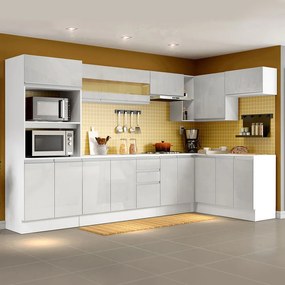 Cozinha Completa 100% MDF Madesa Smart Modulada de Canto Frentes Branco Brilho Cor:Branco