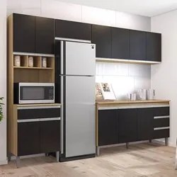 Cozinha Modulada 4 Peças Balcão com Tampo 160cm Andréia Amêndoa/Preto