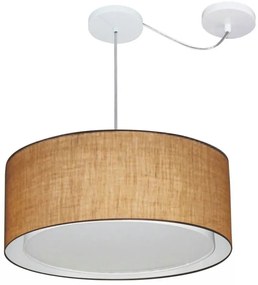 Lustre Pendente Cilíndrico Com Desvio Md-4314 Cúpula em Tecido 50x25cm Palha - Bivolt