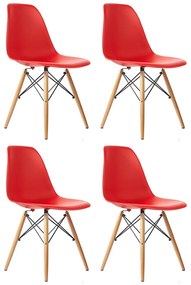 Cadeira Sala de Jantar kit4 Eiffel Eames Base Madeira Vermelho R02 - D'Rossi