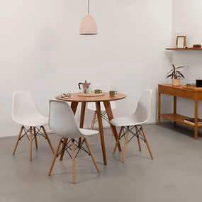 Conjunto Mesa de Jantar Square Laminada Redonda Natural - 88cm + 4 Cadeiras Eiffel - Branco