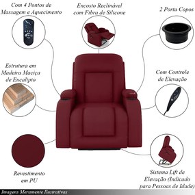 Poltrona do Papai Reclinável Sala de Cinema Crihs LIFT com Massagem e Aquecimento PU Vermelho G23 - Gran Belo