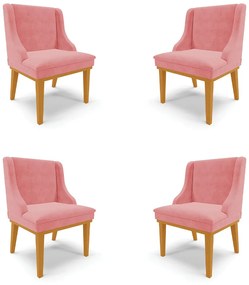 Kit 4 Cadeiras Decorativas Sala de Jantar Base Fixa de Madeira Firenze Suede Rose/Castanho G19 - Gran Belo