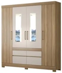 Guarda Roupa Casal 4 Portas 2 Com Espelho 90cm 4 Gavetas Bilbão D02 Am