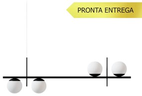 Pendente Up Down Retângular 100X12Cm Alumínio E Globo Ø12Cm Fosco 4Xg9... (HONEY, FOSCO)