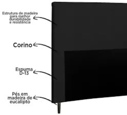 Cabeceira Cama Box Casal 140cm Luna Sintético Preto Z51 - Mpozenato