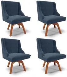 Kit 4 Cadeiras Estofadas Giratória para Sala de Jantar Lia Suede Azul