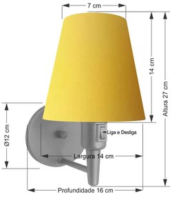 Arandela Cone Md-2013 Cinza C/ Inter Liga e Desl Cúpula em Tecido Amarelo - Bivolt