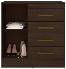 Cômoda Para Quarto 1 Porta 4 Gavetas Montevideu D02 Ebano Touch - Mpoz