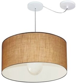 Lustre Pendente Cilíndrico Com Desvio Md-4232 Cúpula em Tecido 55x25cm Palha - Bivolt