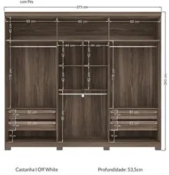 Guarda Roupa Casal 6 Portas Versalhes New Castanha/Off White - Santos