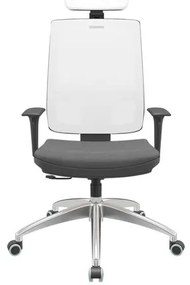 Cadeira Office Brizza Tela Branca Com Encosto Assento Poliester Cinza RelaxPlax Base Aluminio 126cm - 63607 Sun House