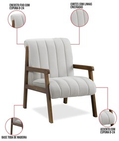 Poltrona Decorativa para Sala Base de Madeira Daline Bouclê Cinza Claro E03 - D'Rossi