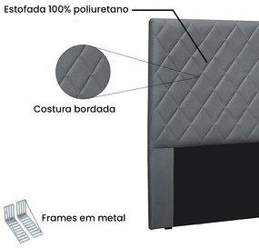 Cabeceira Cama Box Casal 140 cm Dubai Veludo Cinza S04 - D'Rossi