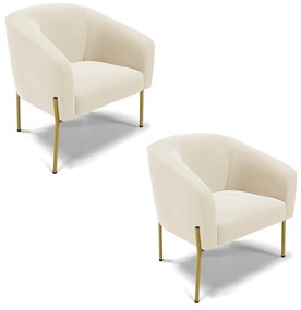 Poltrona Decorativa Pé de Ferro Dourado Kit 2 Stella Veludo Bege D03 - D'Rossi