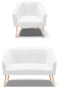 Sofá Namoradeira e Poltrona Pé Palito Natural Stella Sintético PU D03 - D'Rossi - Branco