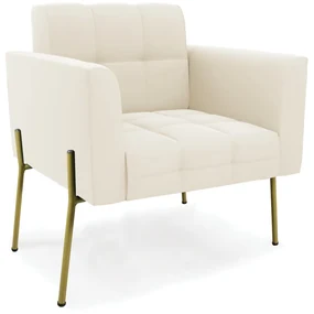 Poltrona PĂ© de Ferro Dourado para Sala Elisa Veludo D03 - D'Rossi - Bege