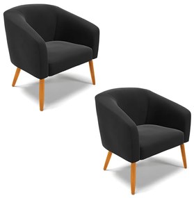 Poltrona Decorativa Pé Palito Castanho kit 2 Stella Suede Preto D03 - D'Rossi